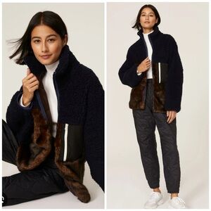 Sandy Liang Cosmic Faux Fur Fleece Jacket Brown Navy Blue Medium